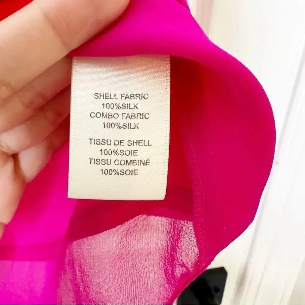 REBECCA TAYLOR Charlie Top 100% Silk Fuschia Barbiecore Size‎ 2 - Picture 4 of 7